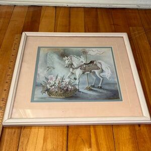 Carousel Horse Limited Edition Signed Print Framed Gambon? Fairy Feminine Floral